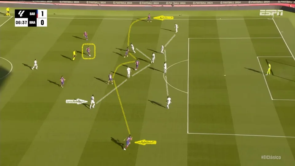 Gündogan encontrou espaço de sobra na intermediária para tabelar com Ferran Torres e a defesa do Real Madrid antes de abrir o placar. Foto: Reprodução / YouTube / ESPN Brasil