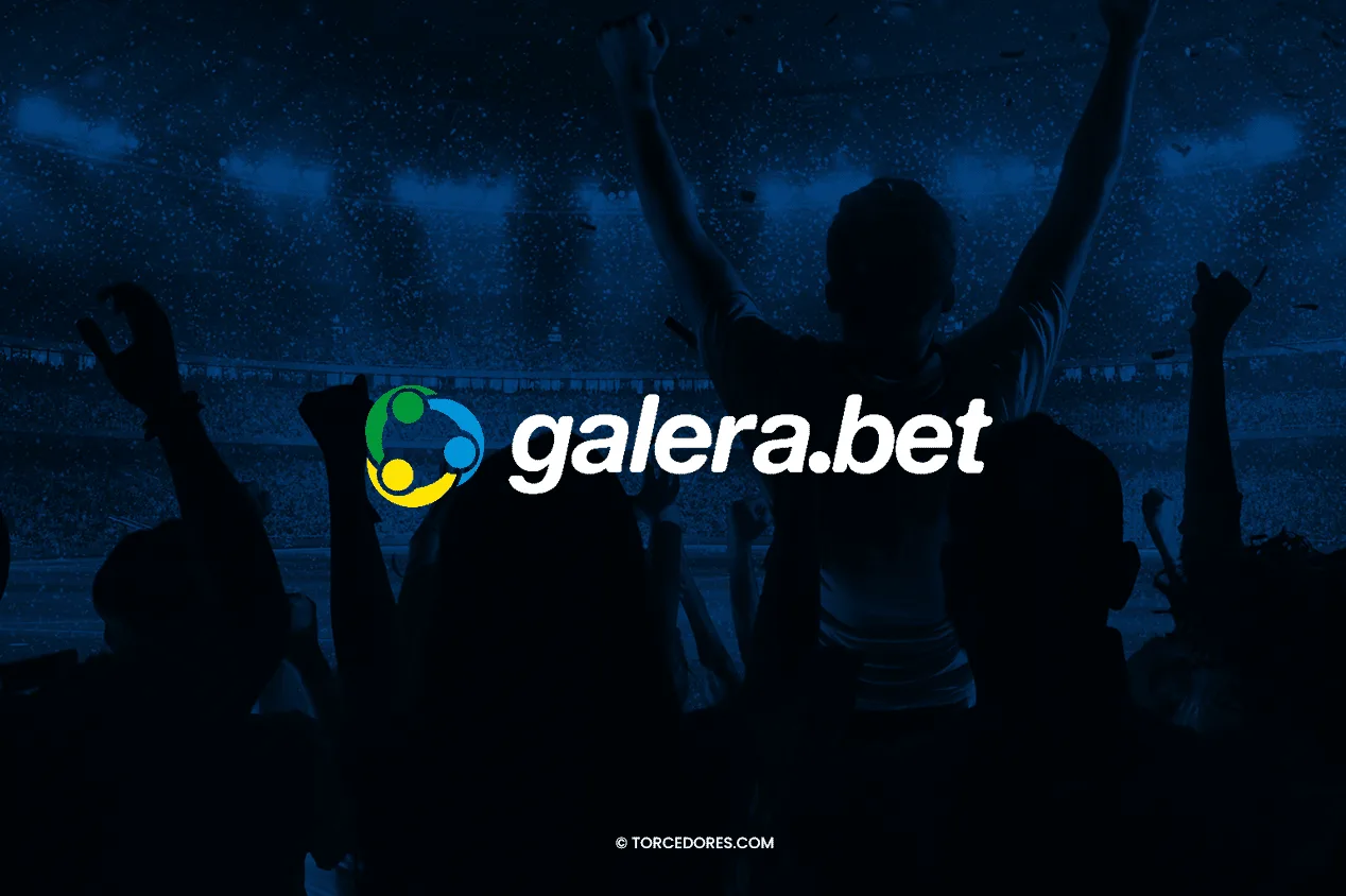 Imagem promocional com logotipo da Galera.Bet contra fundo em tons sépia: torcedores comemorando em estádio. 
