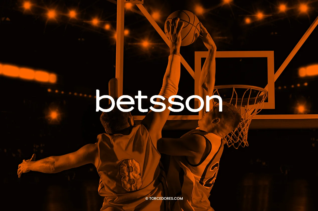 imagem ilustrativa com logo da betsson e jogadores de basquete ao fundo