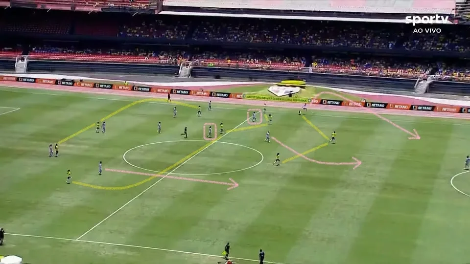 O Japão fechou as linhas de passe do Brasil e explorou o espaço às costas da última linha de defesa. A Seleção Feminina acabou sendo dominada. Foto: Reprodução / SPORTV