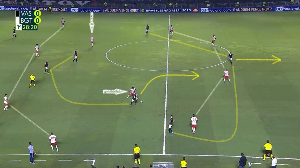 Paulinho Paula rouba a bola no meio-campo e inicia a jogada do primeiro gol do Vasco. Ramón Díaz escolheu o 4-3-3 como esquema tático básico no Vasco. Foto: Reprodução / TV Globo