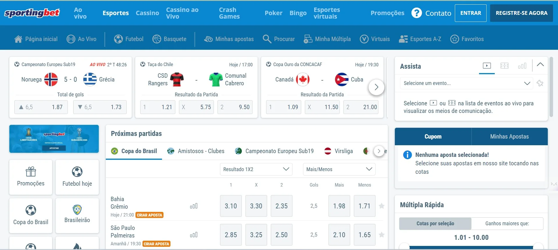 reprodução de tela do site da Sportingbet Brasil