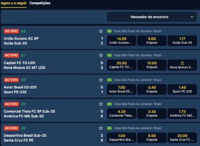 Mercados de Futebol Disponíveis