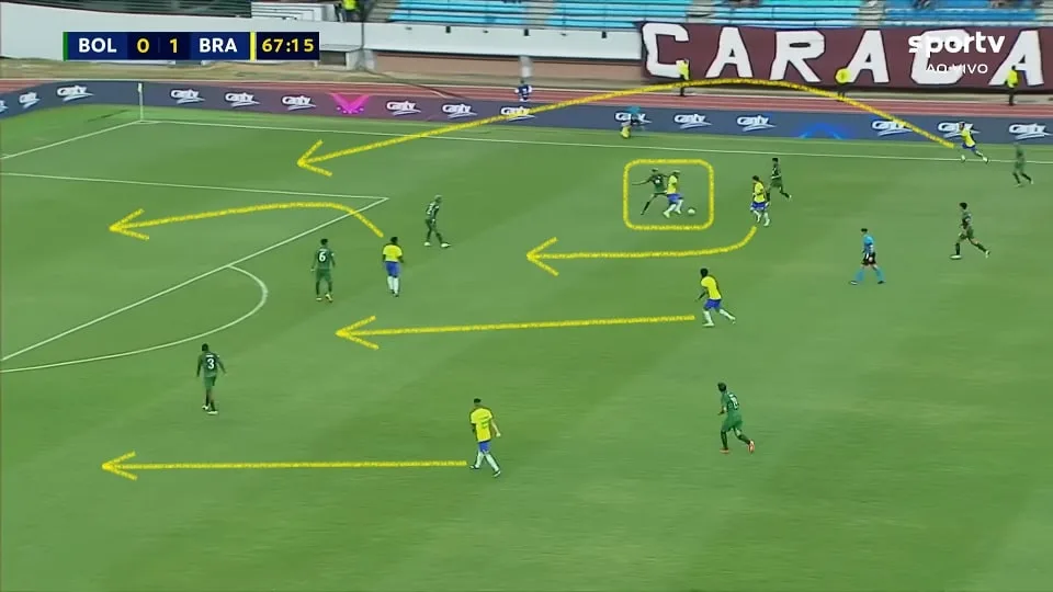 Maurício e Gabriel Pec foram para o jogo e a Seleção Olímpica cresceu bastante de produção com as jogadas de ultrapassagem. Foto: Reprodução / SPORTV