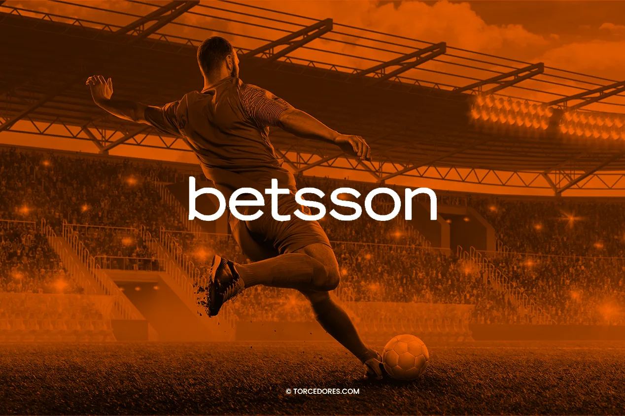 imagem ilustrativa com logo da betsson e jogador de futebol ao fundo