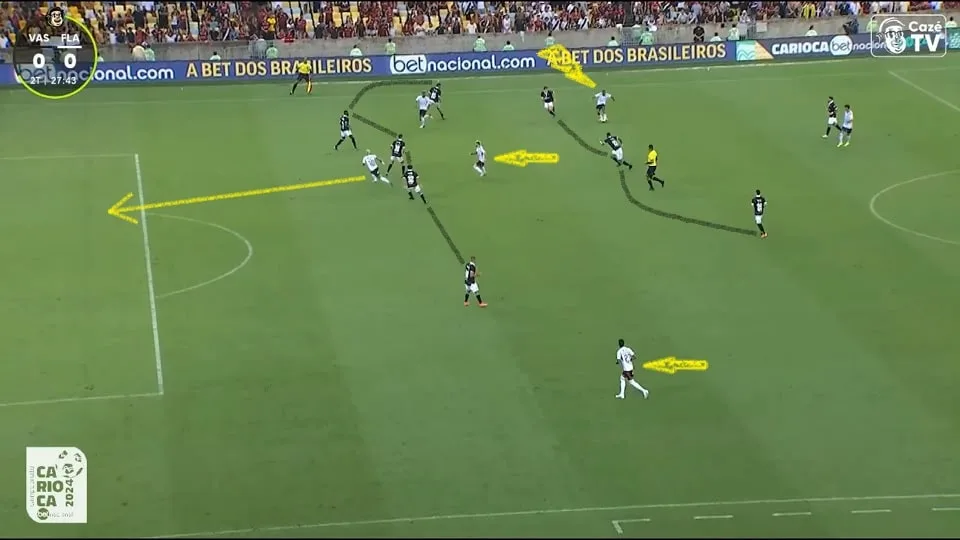 Gabigol entrou no lugar de Pedro e deu mais mobilidade ao ataque do Flamengo, mas faltou caprichar mais nas finalizações a gol. Foto: Reprodução / YouTube / CazéTV