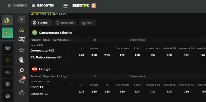 reprodução de tela do site Bet7K Brasil