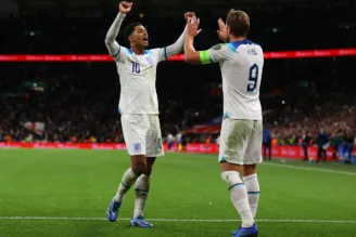 Bellingham e Harry Kane na Inglaterra