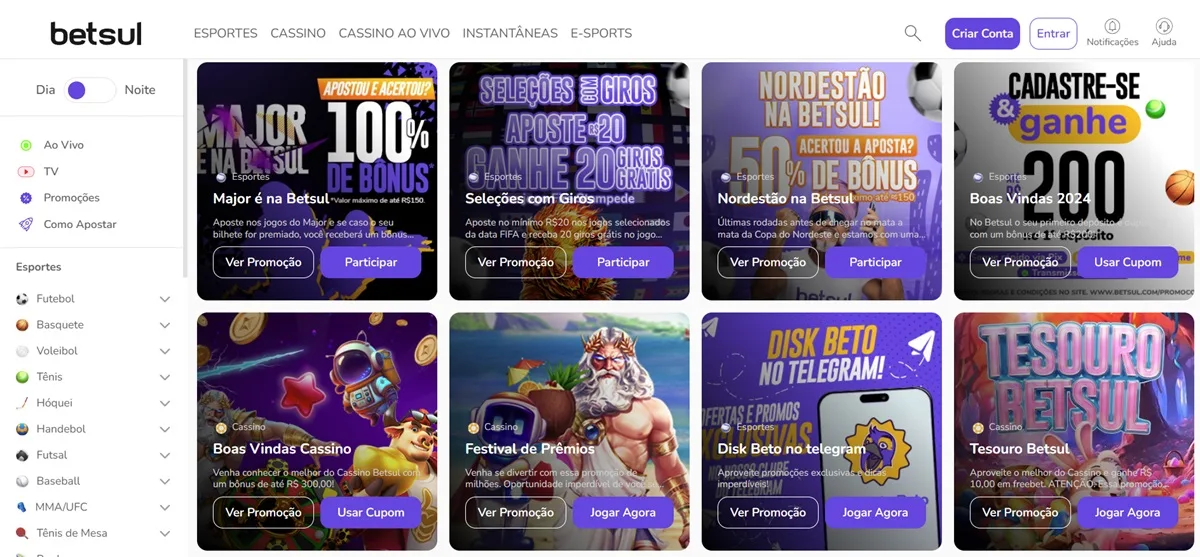 reprodução de tela do site da Betsul