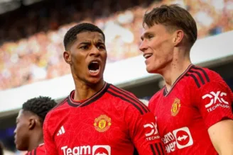 Rashford comemora após gol marcado pelo Manchester United