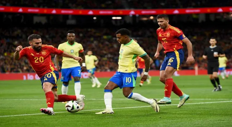 Espanha amplia e Rodrygo desconta para o Brasil; assista