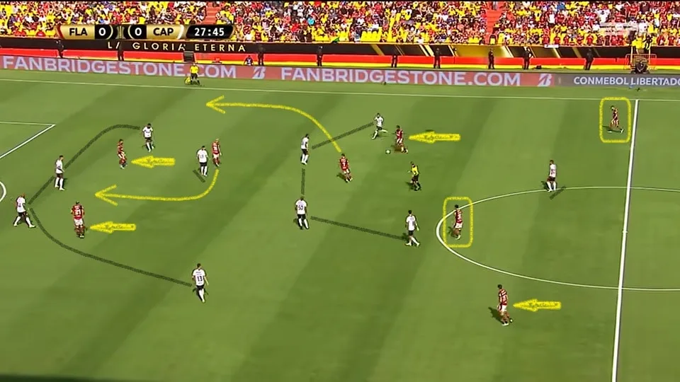 Dorival Júnior montou o Flamengo campeão da América em 2022 num 4-3-1-2 e recuperou jogadores como Everton Ribeiro, Thiago Maia e Rodinei. Foto: Reprodução / YouTube / ESPN Brasil