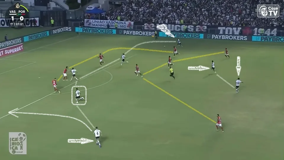 Payet joga mais pelo lado esquerdo no 3-4-2-1 de Ramón Díaz. Ele pode procurar o espaço entrelinhas ou abrir o corredor para Lucas Piton. Foto: Reprodução / YouTube / CazéTV