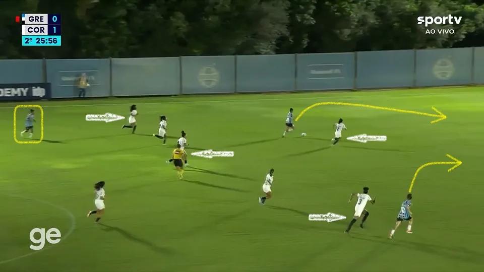 Giovaninha parte pela esquerda e encontra a defesa do Corinthians bastante desarrumada