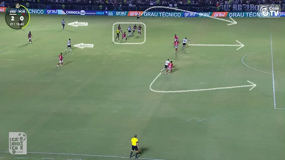 Payet e atrai a marcação enquanto os companheiros de equipe fazer as ultrapassagens ou atacam o espaço às costas da última linha de defesa. Foto: Reprodução / YouTube / CazéTV