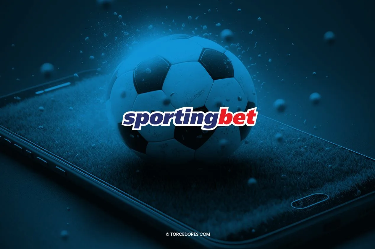 imagem ilustrativa com logotipo da Sportingbet sobre fundo de cor azul