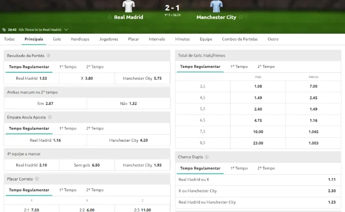 Captura da tela de apostas em futebol na betboo