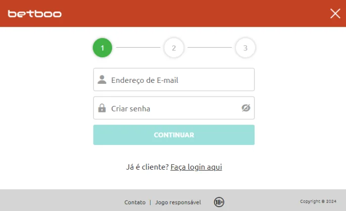 tela de registro no site da Betboo