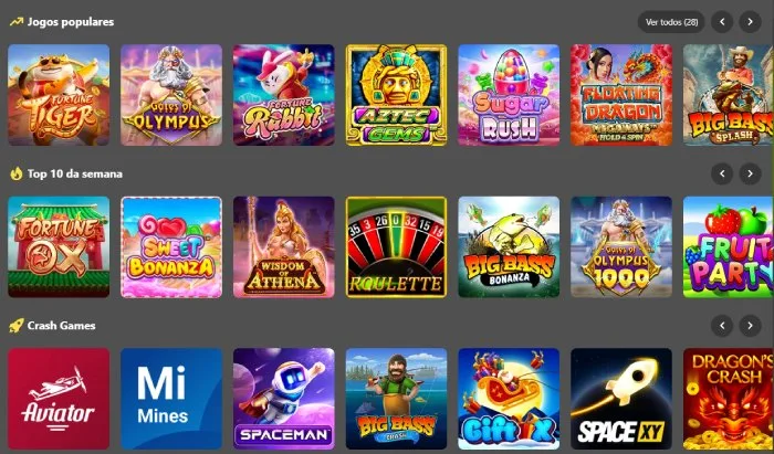 Captura de tela mostrando alguns dos principais jogos disponíveis no cassino da casa de apostas Betnacional