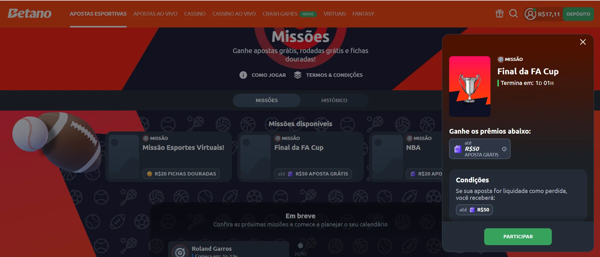 reprodução de tela do site Betano Brasil