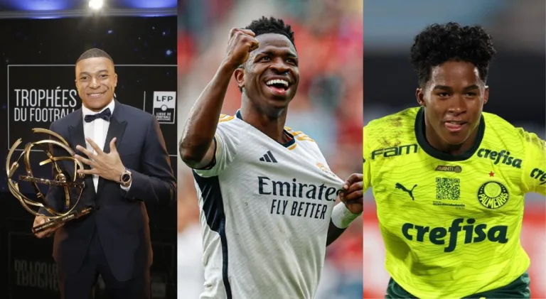 Real Madrid com Vinícius Júnior, Endrick e Mbappé empolga jornal espanhol: “150 gols”