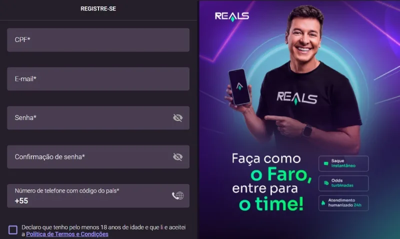 Como se cadastrar na operadora Realsbet