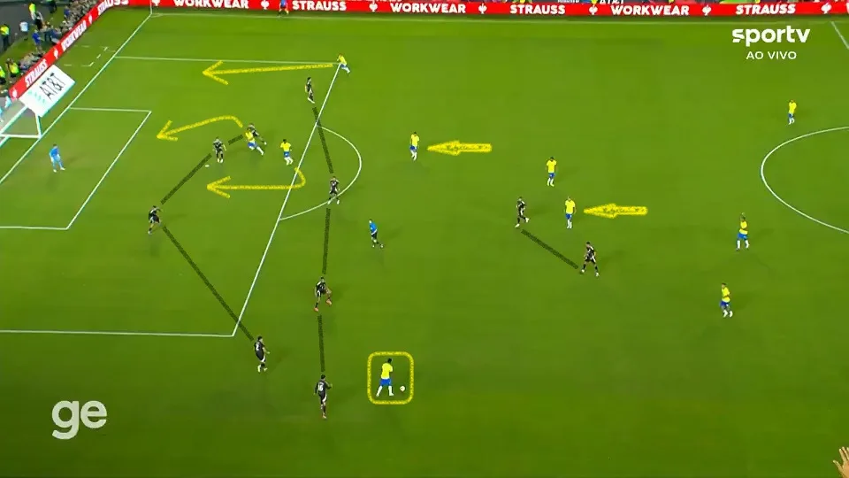 Início do lance do terceiro gol da Seleção Brasileira