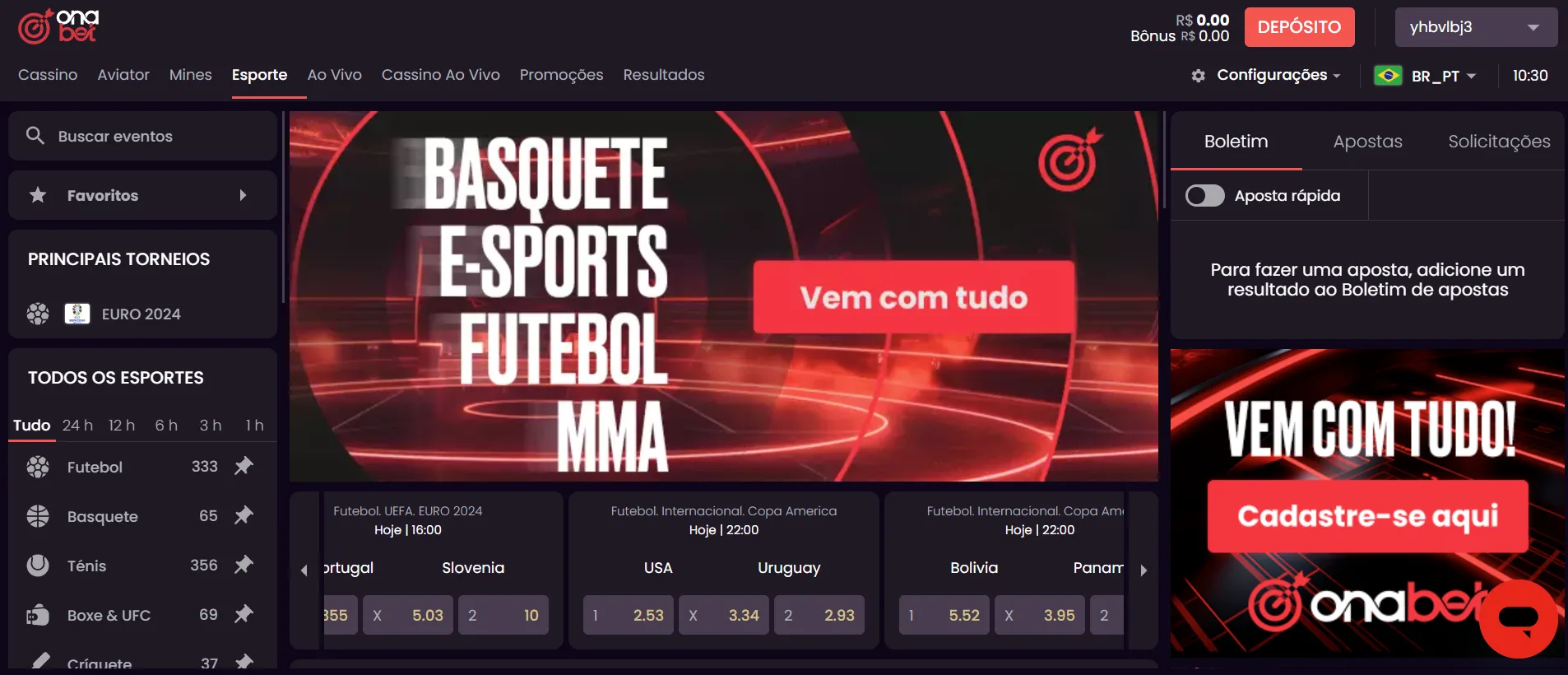 reprodução de tela do site Onabet Brasil