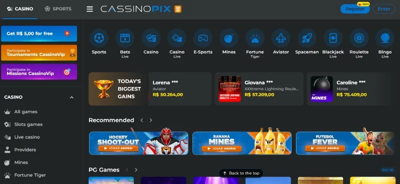 Quais jogos a CassinoPix oferece
