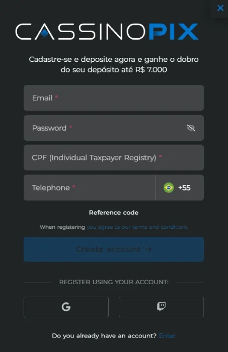 Como abrir uma conta no CassinoPix