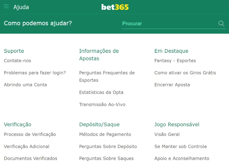 Como é a seção de ajuda na operadora