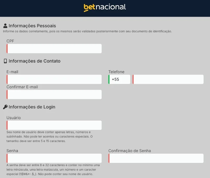 Cadastro no Betnacional Casino