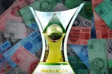 Taça do Brasileirão com cédulas ao fundo