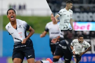 Denner, Gabriel Moscardo e Wesley com camisa do Corinthians