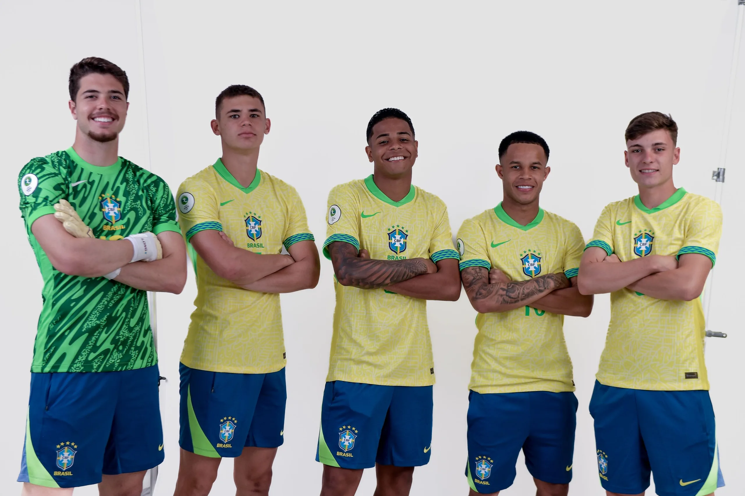 Felipe Longo, Gabriel Moscardo, Wesley, Pedrinho e Breno Bidon, atletas revelados pelo Corinthians e convocados para o Sul-Americano Sub-20
Créditos: Staff Images/CBF