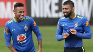 Neymar e Gabigol em treino da seleção brasileira (Twitter Gabigol)