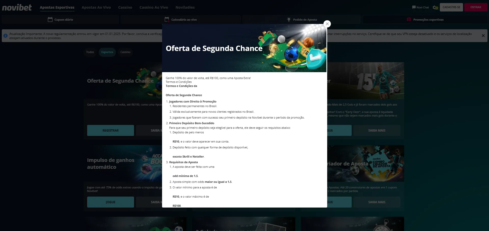 oferta de segunda chance novibet