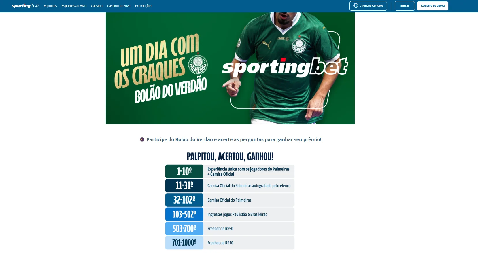 Promoção Sportingbet Bolão do Verdão