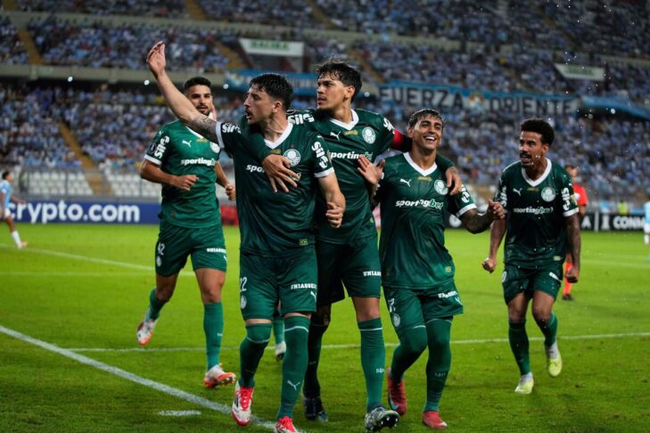 Jogadores do Palmeiras celebram gol pela Libertadores. Foto: AP Photo/Martin Mejia