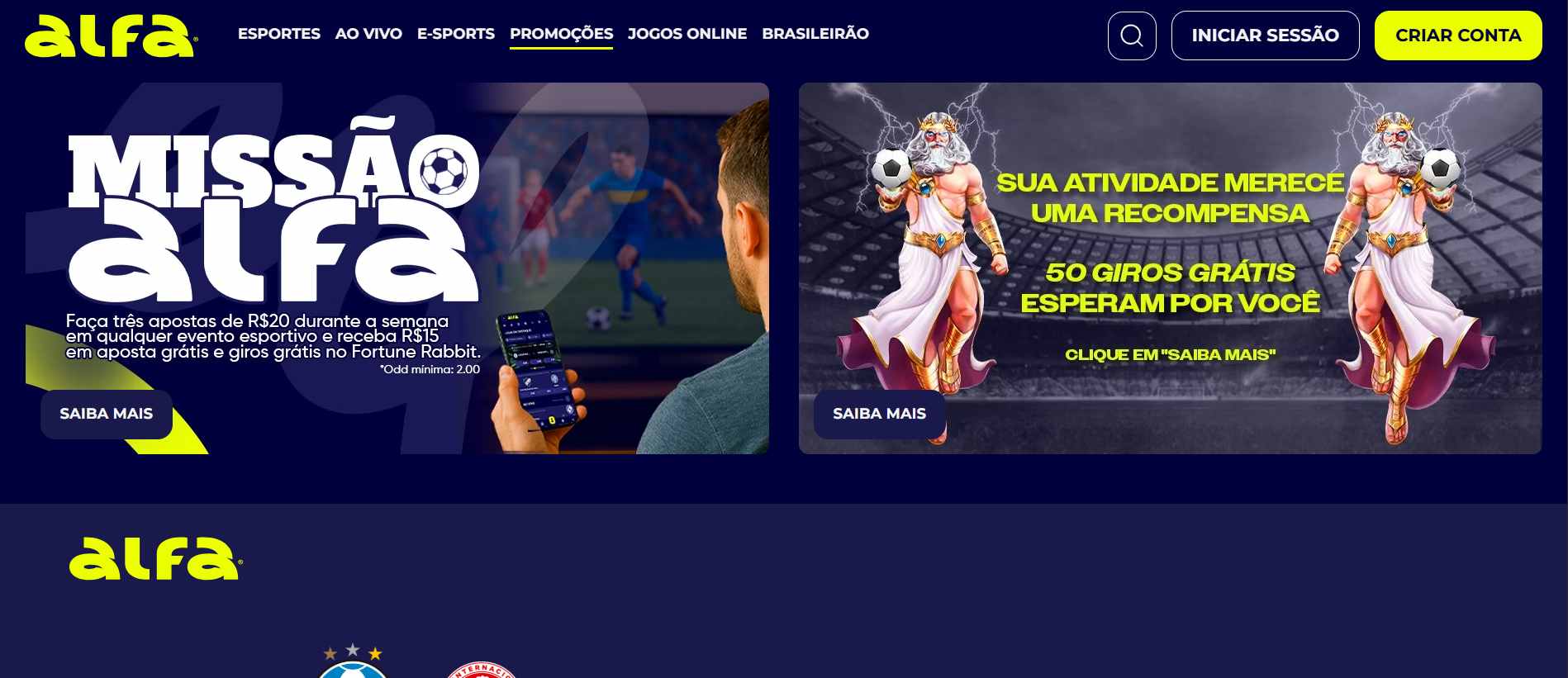 Captura de tela da página de promoções do site oficial da Alfabet.