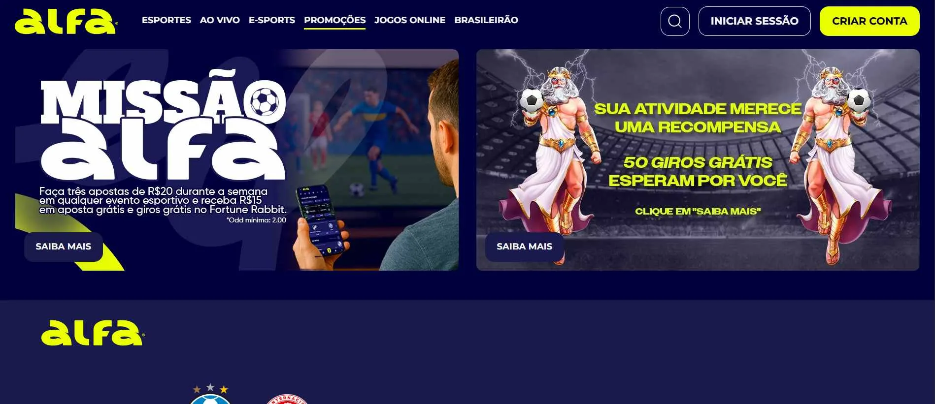 Captura de tela da página de promoções do site oficial da Alfa bet.