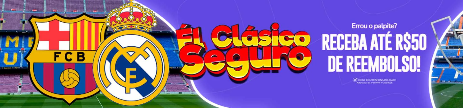 Imagem ilustrativa com informações sobre a promoção da Betsul para o jogo Barcelona x Real Madrid.
