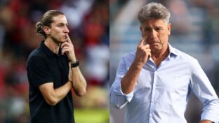 Filipe Luís e Renato Gaúcho se destacam no cenário nacional. Fotos: Divulgação/CRF e Buda Mendes - Getty Images