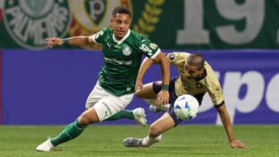 Vitor Roque disputa bola em jogo da Libertadores (Cesar Greco - Ag. Palmeiras)
