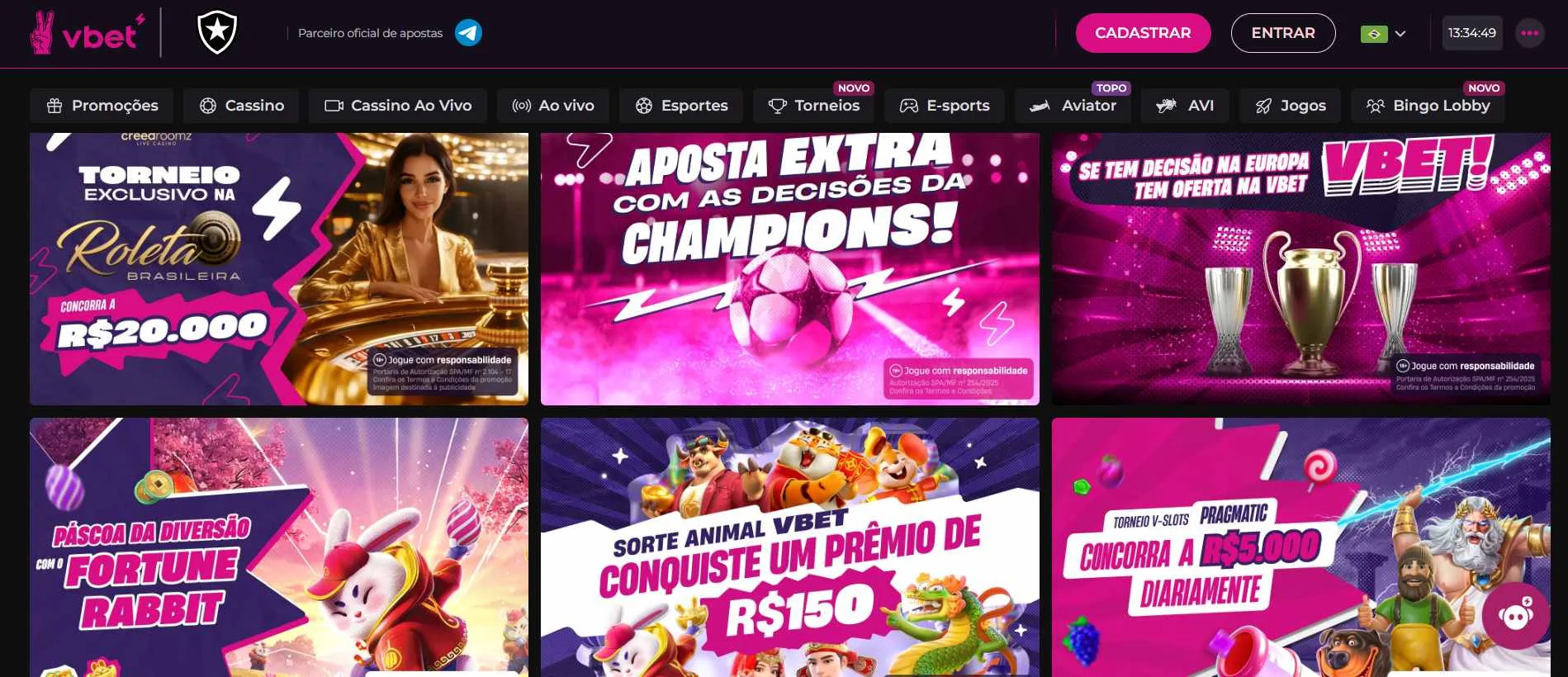 Captura de tela da área de promoções do site oficial da Vbet.