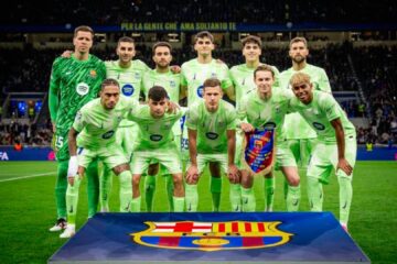 Elenco do Barcelona antes do confronto contra a Inter de Milão