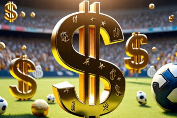 Bolas de futebol e símbolo de cifrão