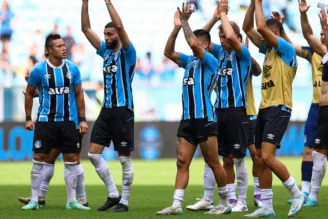 Grêmio após a vitória sobre o Bahia pelo Brasileirão 2025