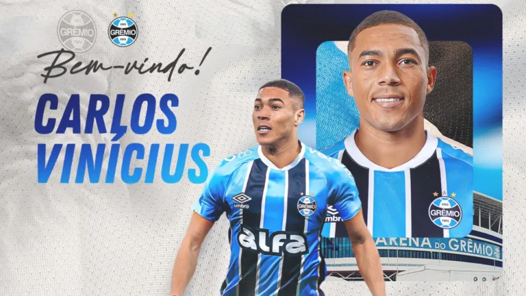 Grêmio anuncia Carlos Vinícius e torcedor faz projeção otimista: “Vai meter 12 gols até o fim do ano”