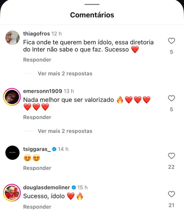 Comentários dos torcedores do Internacional